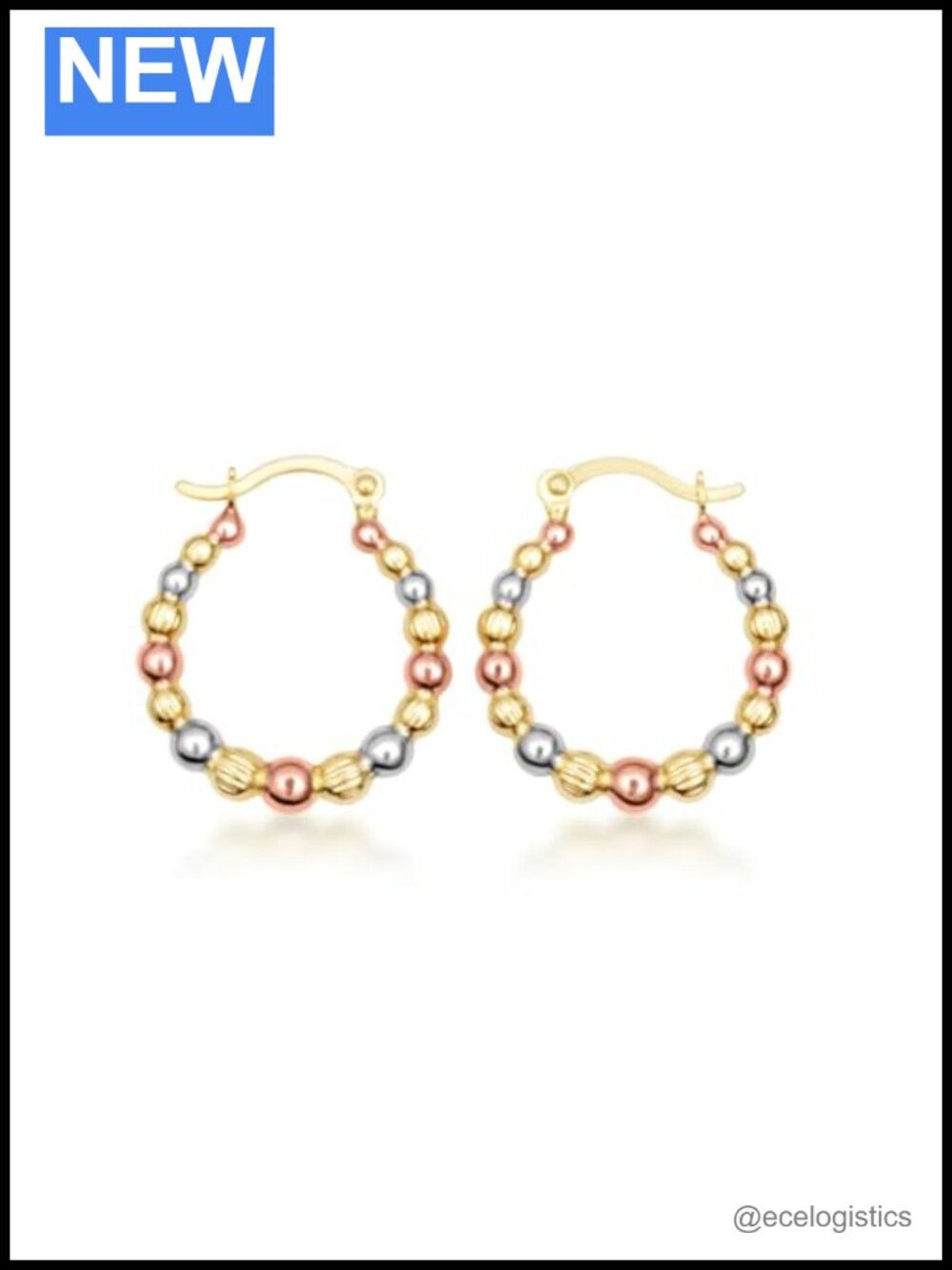 Gold Classic Beaded Hoop Earrings Tri-Color 10K 14K